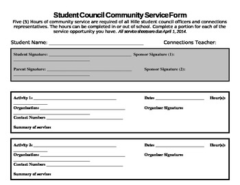 Preview of Community Service Form- Editable