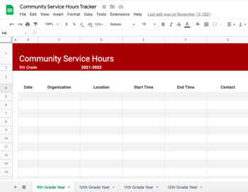 Preview of Community Service Hours Tracker