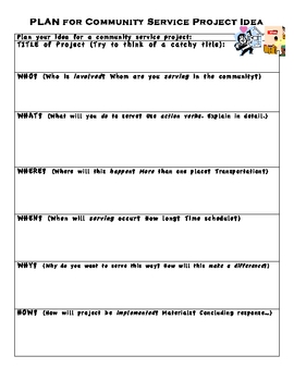 Preview of Community Service PLAN Worksheet