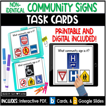 Preview of Community Signs Non-Identical Match | Social Studies Task Cards | Boom Cards