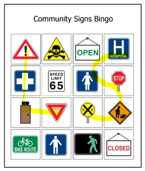 Preview of Community Signs Bingo Life Skills Bingo game Learning vocational CBVI