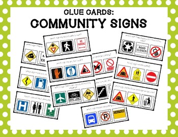 Community Signs Clue Clip Cards by Spec Ed Superstars TPT