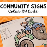 Community Signs: Color By Code for Fall (Life Skills)