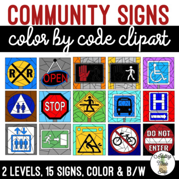 Preview of Community Signs Color by Code CLIPART