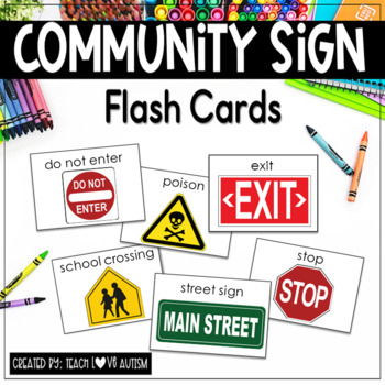 Community Signs Flashcards with Words by Teach Love Autism TpT