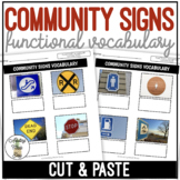 Community Signs Functional Vocabulary CUT AND PASTE Worksheets