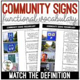 Community Signs Functional Vocabulary DEFINITIONS Worksheets