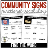 Community Signs Functional Vocabulary FIND THE WORD Worksheets