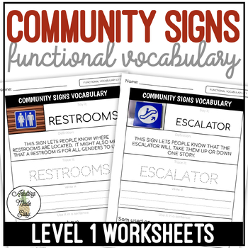Preview of Community Signs Functional Vocabulary LEVEL 1 Worksheets
