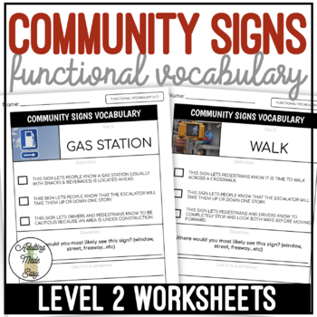 Preview of Community Signs Functional Vocabulary LEVEL 2 Worksheets