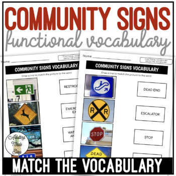 Preview of Community Signs Functional Vocabulary MATCH THE WORD Worksheets