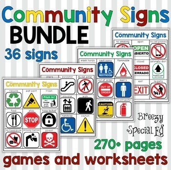 Preview of Community Signs Games, Posters, and Worksheets (All 4 Units) for Special Ed