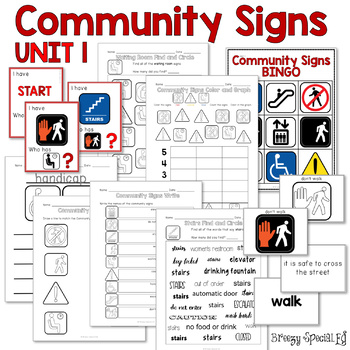 Preview of Community Signs Games and Worksheets - Unit 1 - for Special Education