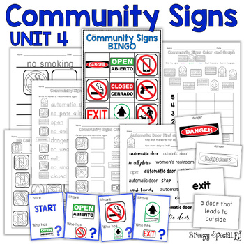 Preview of Community Signs Games and Worksheets - Unit 4 - for Special Education