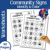 Community Signs - Identify, Color, DOT Worksheets for Life
