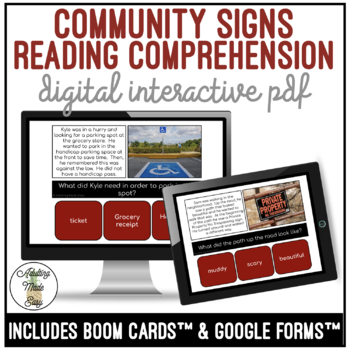Preview of Community Signs Simplified Reading Comprehension Digital Interactive Activity