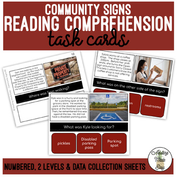 Preview of Community Signs Simplified Reading Comprehension Task Cards