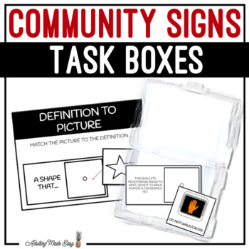 Community Signs Task Boxes - Word to Picture