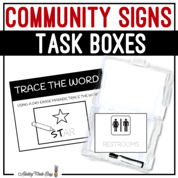 Preview of Community Signs Task Boxes - Trace The Word