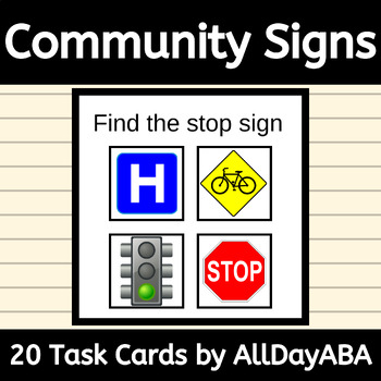 Preview of Community Signs Task Cards for Life Skills Safety in ABA and Speech Therapy