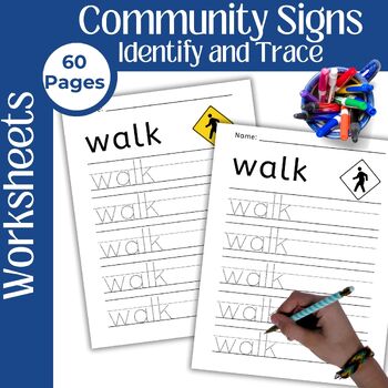 Preview of Community Signs Trace and Write: Community Signs Life Skills Worksheets