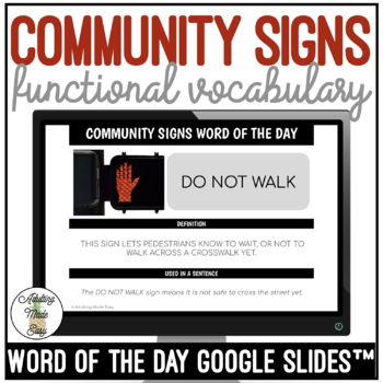 Preview of Community Signs Vocabulary WORD OF THE DAY Google Slides