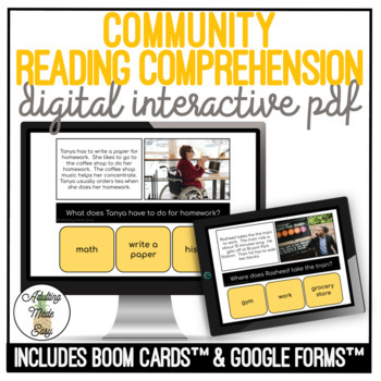 Preview of Community Simplified Reading Comprehension Digital Interactive Activity