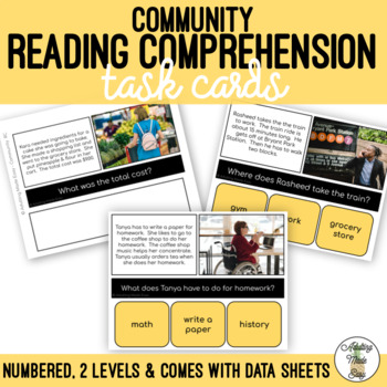 Preview of Community Simplified Reading Comprehension Task Cards