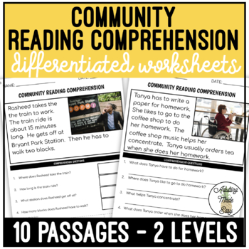 Preview of Community Simplified Reading Comprehension Worksheets