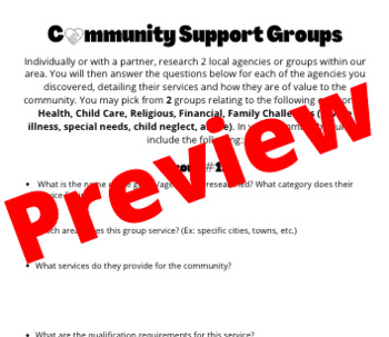 Preview of Community Support Groups Research Activity