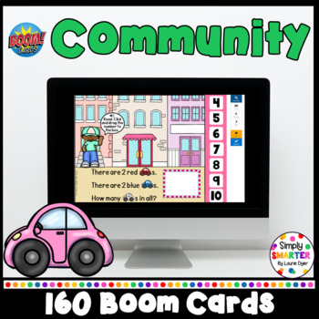 Preview of Community Themed Math And Literacy Boom Card™ Decks