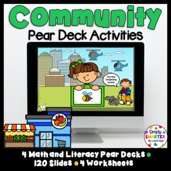 Preview of Community Themed Math And Literacy Pear Deck Google Slides Add-On Activities