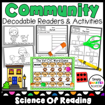 Preview of Community Themed Science Of Reading Decodable Readers With Activities