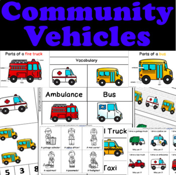 Preview of Community Vehicles Math & Literacy Centers for Preschool, Pre-K, Kindergarten