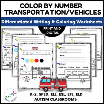 Preview of Color By Code: Transportation Color By Numbers Worksheets