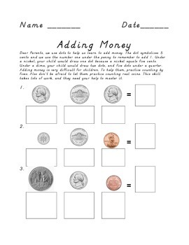 Preview of Money Homework Sheet For Young Students