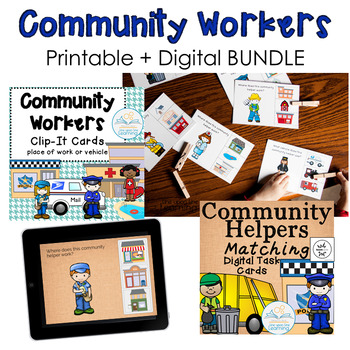 Preview of Community Workers BUNDLE (Clip it Cards + digital task cards)