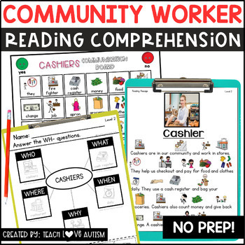 Preview of Community Workers Reading Comprehension Passages and Worksheets with Visuals