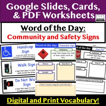 Preview of Community and Safety Signs _ Vocabulary Word of the Day Set 8 _ Google Slides