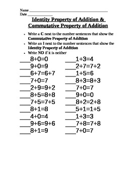 Preview of Commutative & Identity Property of Addition -  increased rigor, multiple answers