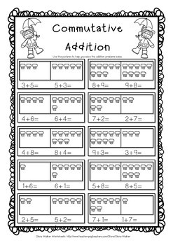 Commutative Property of Addition - Grade One Adding Strategy Worksheets