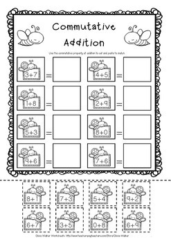 Commutative Property of Addition - Grade One Adding Strategy Worksheets