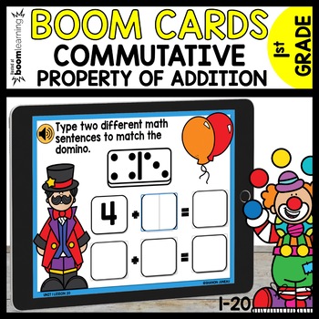 Preview of Commutative Property of Addition Boom Cards No Prep 1st Grade Math Centers