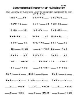 Commutative Property of Multiplication Worksheet by Bethany Gehrtz