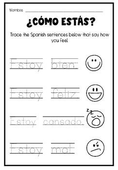 Preview of Como Estas Worksheet, Printable, Elementary Spanish, K-2