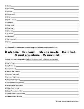 Como estás worksheet (states of being) by Amling's store | TPT