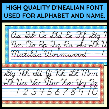 Compact desk strips with name, alphabet and paper position - D'Nealian ...