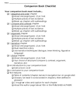 Companion Book Checklist by Miss C Literacy | TPT