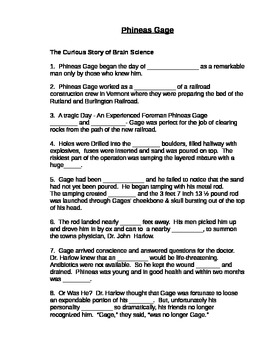 Preview of Companion Cloze sentence Worksheet For Phineas Gage Powerpoint