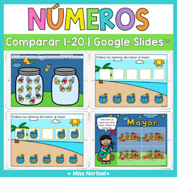 Preview of Comparar cantidades a 20 para Google Classroom™ | Comparing numbers in Spanish